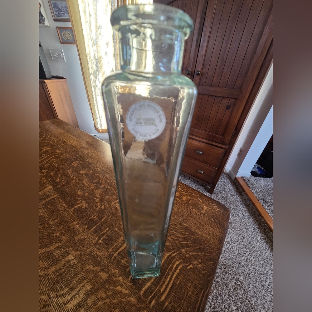 Vidrios San Miguel Square Bluish/Green Handmade 12" Glass Vase